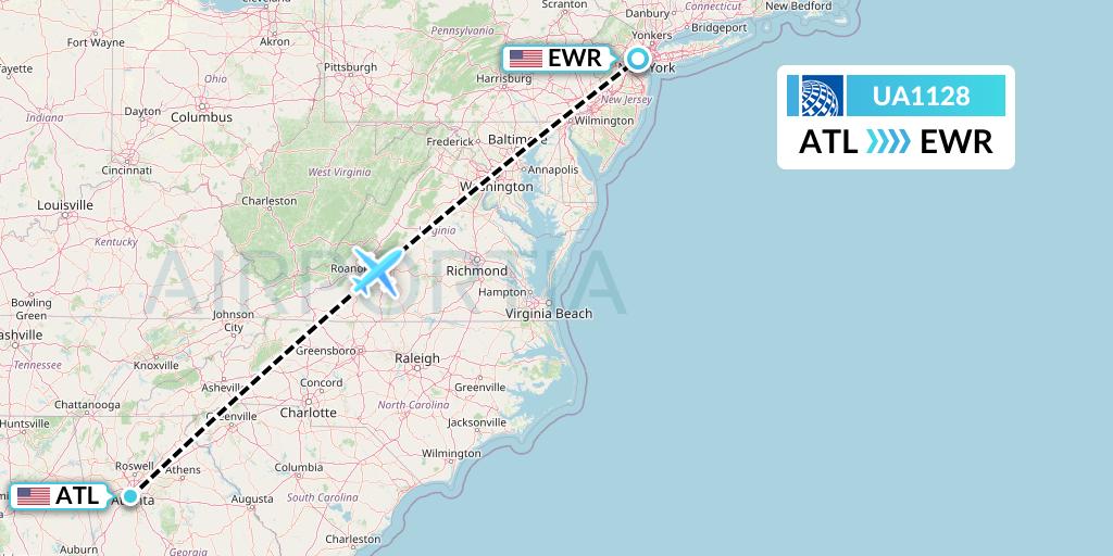 UA1128 United Airlines Flight Map: Atlanta to New York