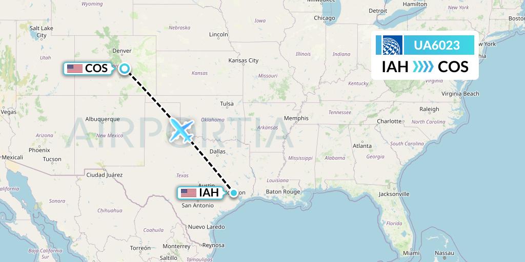 UA6023 United Airlines Flight Map: Houston to Colorado Springs