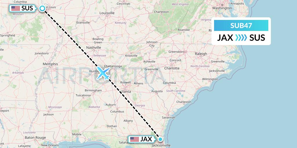 SUB47 Suburban Air Freight Flight Map: Jacksonville to St. Louis