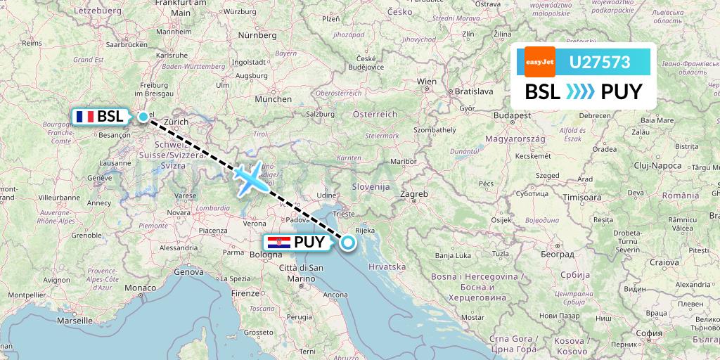 U27573 EasyJet Flight Map: Basel to Pula