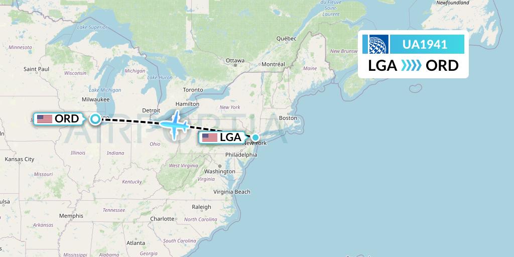 UA1941 United Airlines Flight Map: New York to Chicago
