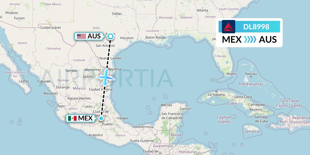 DL8998 Delta Air Lines Flight Map: Mexico City to Austin