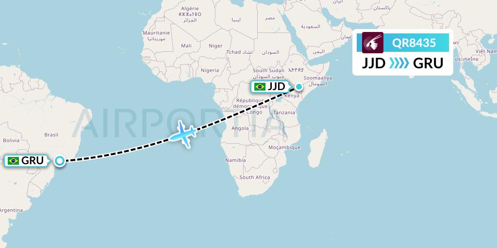 QR8435 Qatar Airways Flight Map: Cruz Alta to Sao Paulo