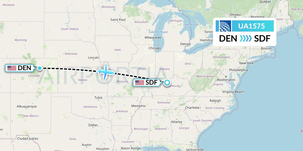 UA1575 United Airlines Flight Map: Denver to Louisville