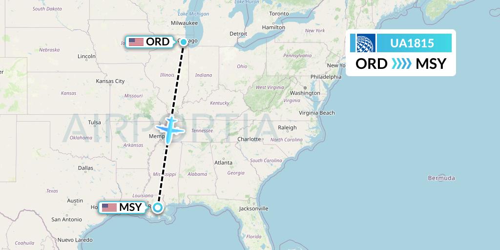 UA1815 United Airlines Flight Map: Chicago to New Orleans