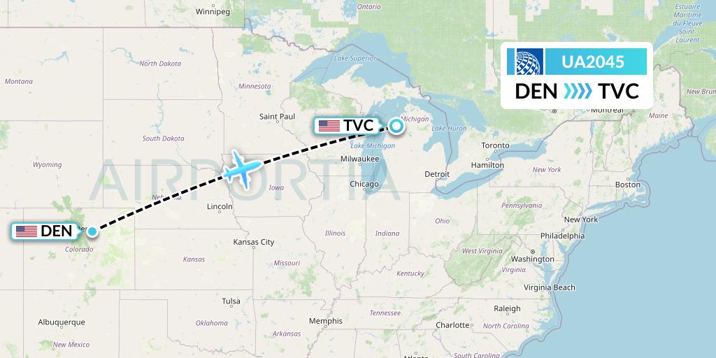 UA2045 United Airlines Flight Map: Denver to Traverse City