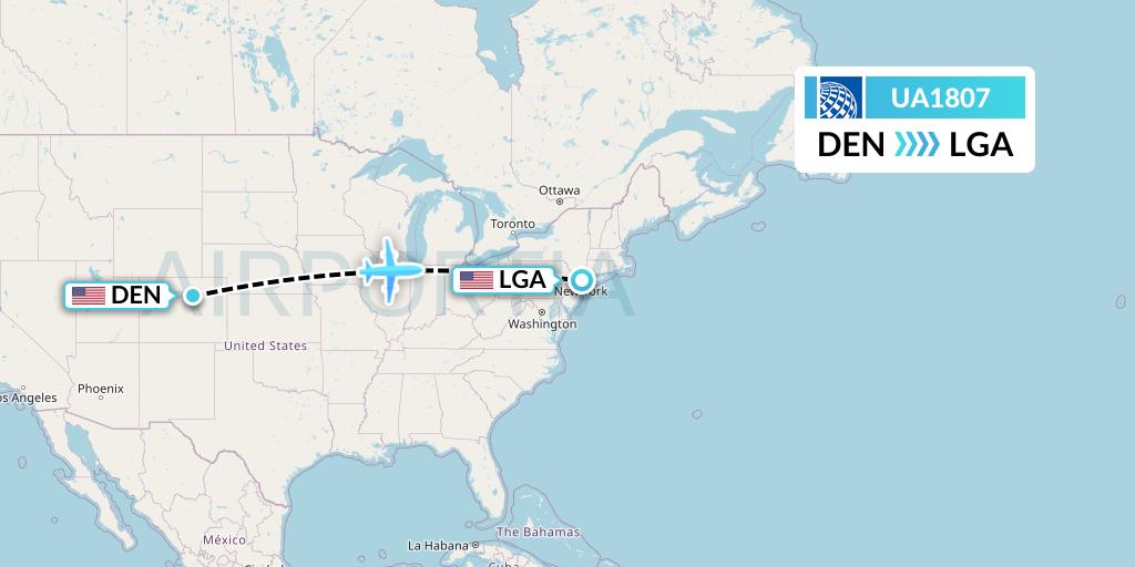 UA1807 United Airlines Flight Map: Denver to New York