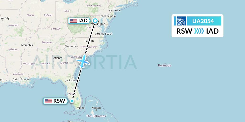 UA2054 United Airlines Flight Map: Fort Myers to Washington