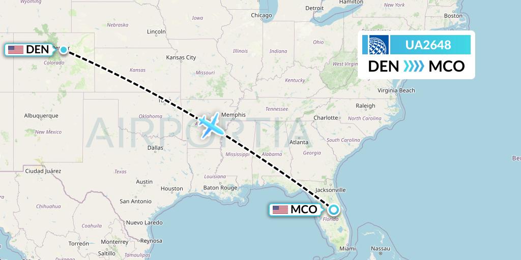 UA2648 United Airlines Flight Map: Denver to Orlando