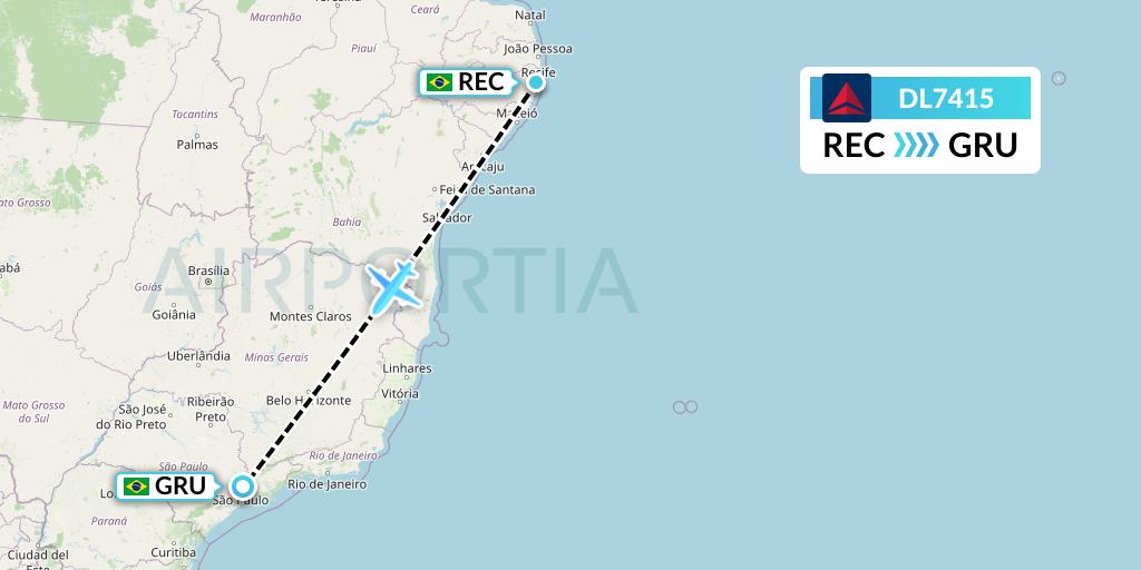 DL7415 Delta Air Lines Flight Map: Recife to Sao Paulo