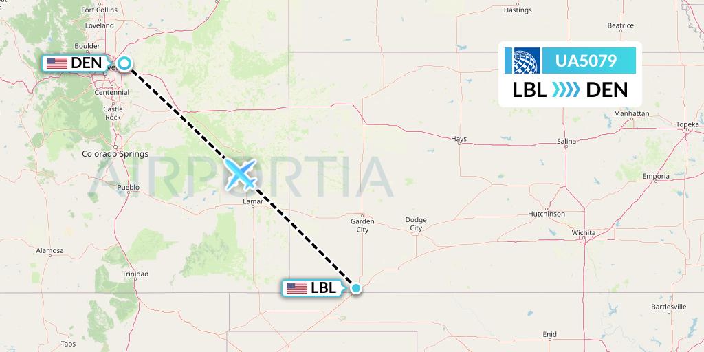 UA5079 United Airlines Flight Map: Liberal to Denver