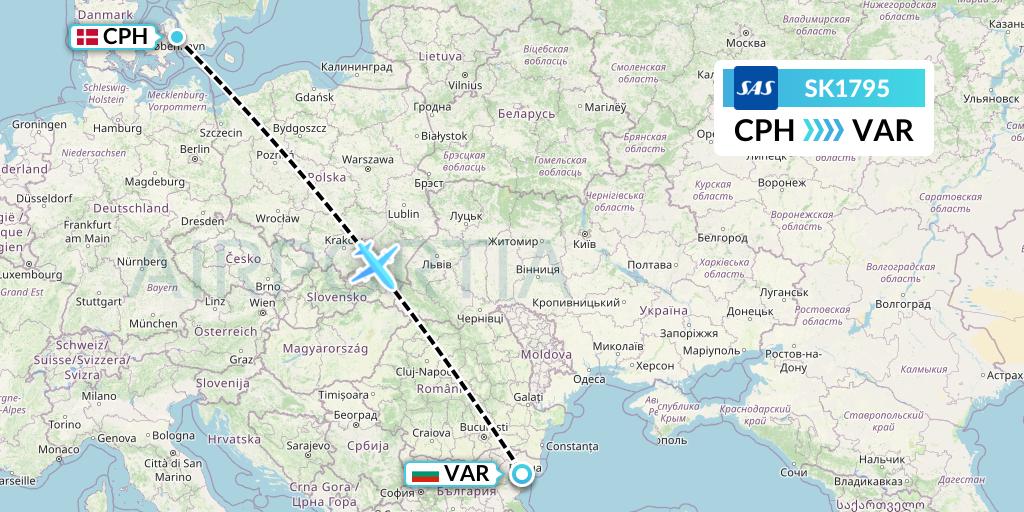 SK1795 SAS Flight Map: Copenhagen to Varna
