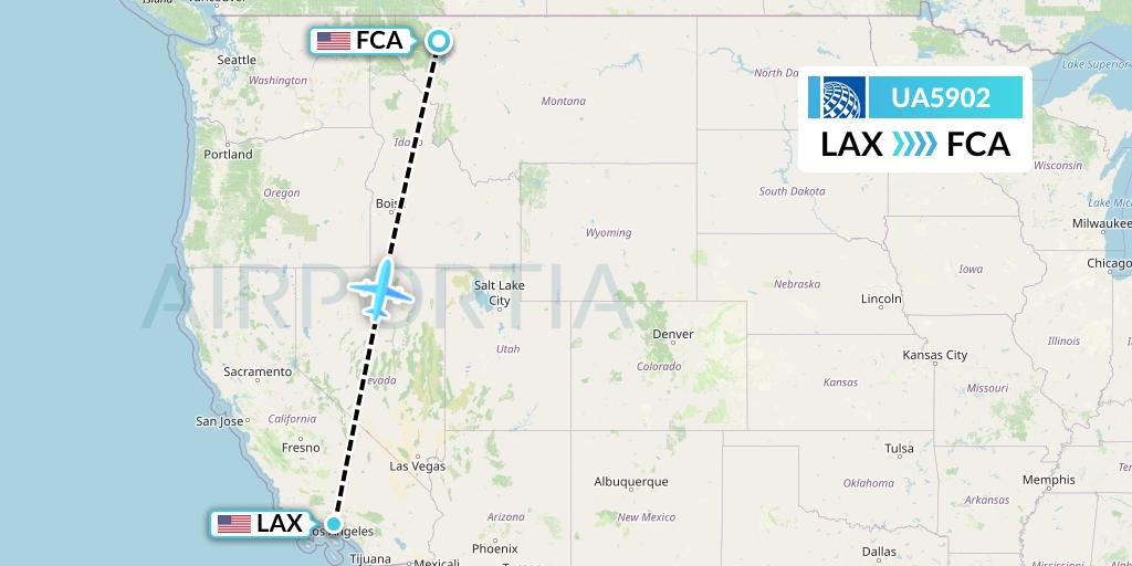 UA5902 United Airlines Flight Map: Los Angeles to Kalispell