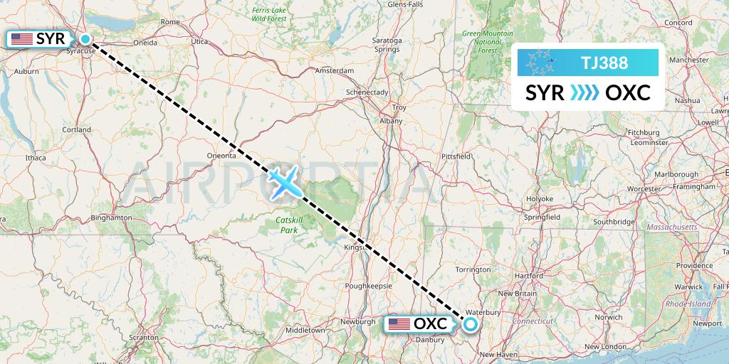 TJ388 Tradewind Aviation Flight Map: Syracuse to Oxford