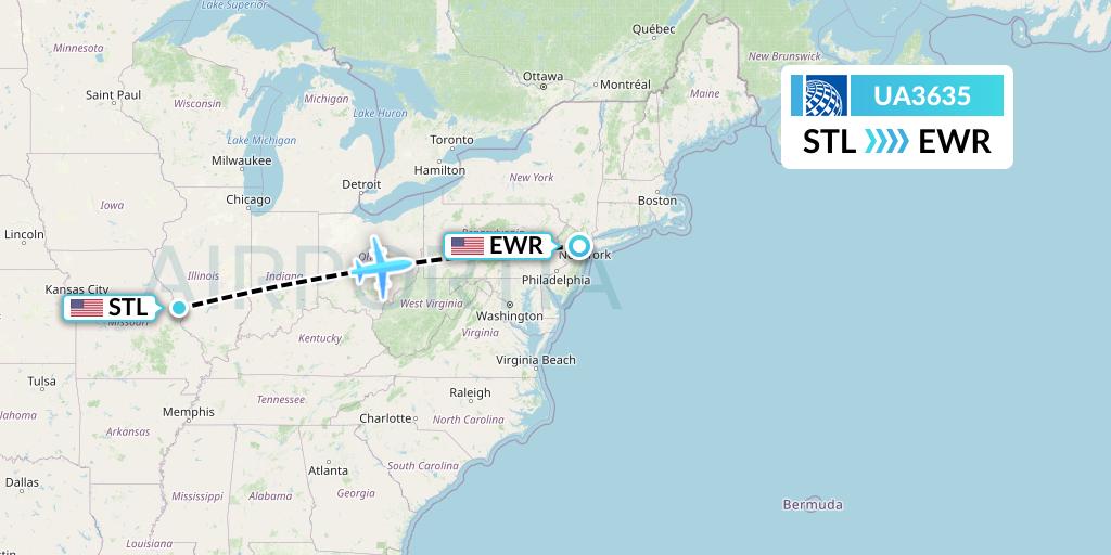 UA3635 United Airlines Flight Map: St. Louis to New York