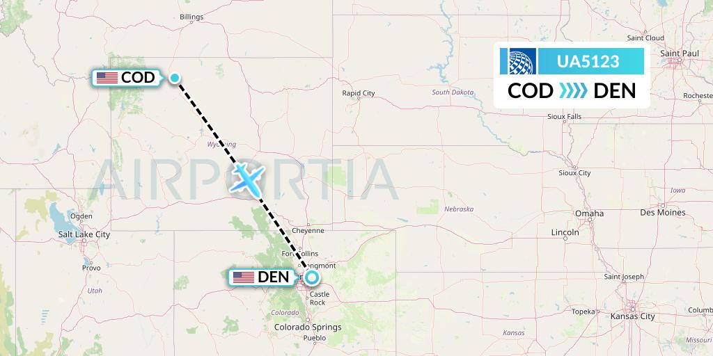 UA5123 United Airlines Flight Map: Cody to Denver