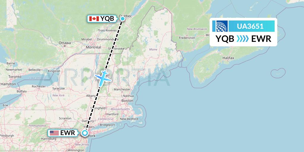 UA3651 United Airlines Flight Map: Quebec to New York