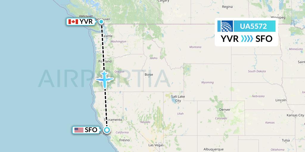 UA5572 United Airlines Flight Map: Vancouver to San Francisco