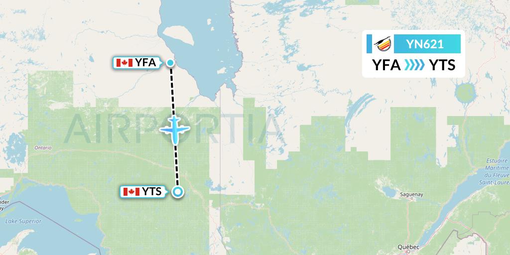 YN621 Air Creebec Flight Map: Fort Albany to Timmins