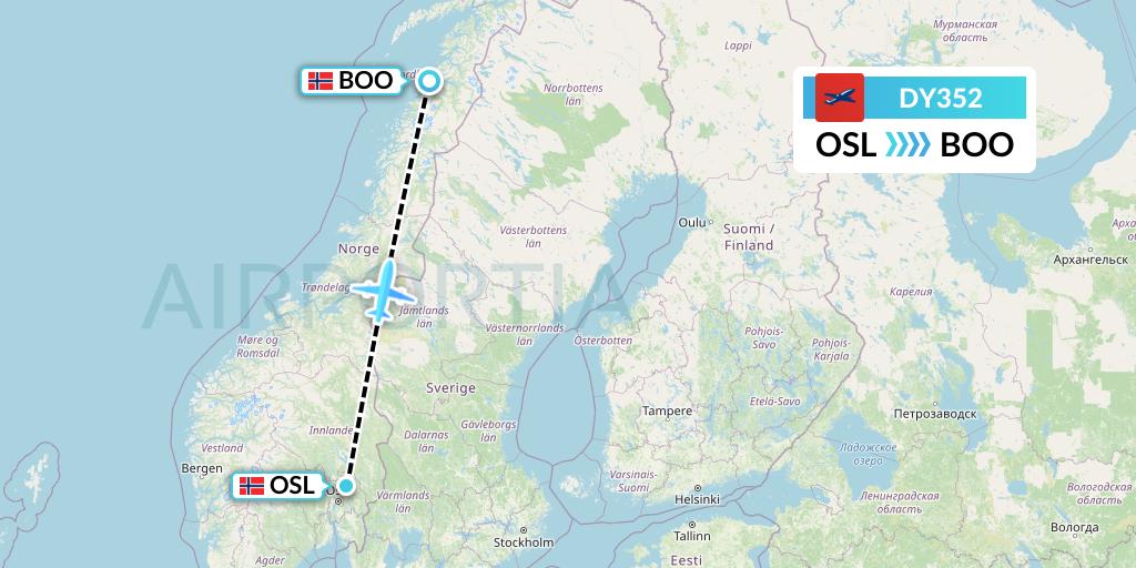 DY352 Norwegian Flight Map: Oslo to Bodo