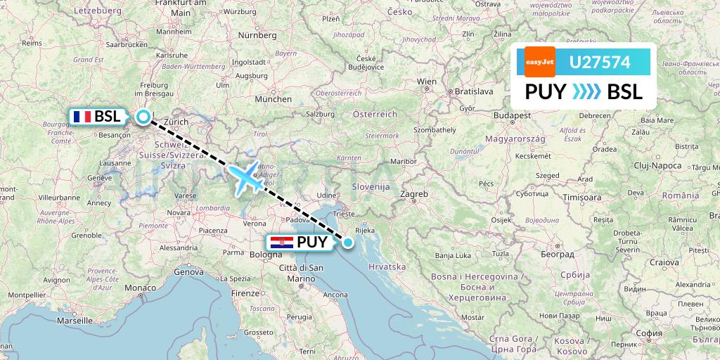 U27574 EasyJet Flight Map: Pula to Basel