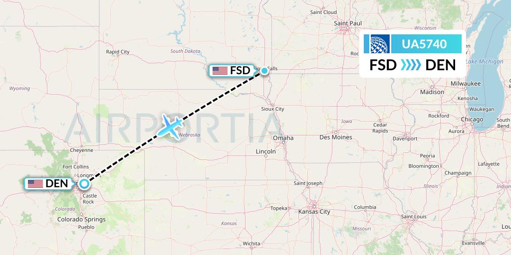 UA5740 United Airlines Flight Map: Sioux Falls to Denver