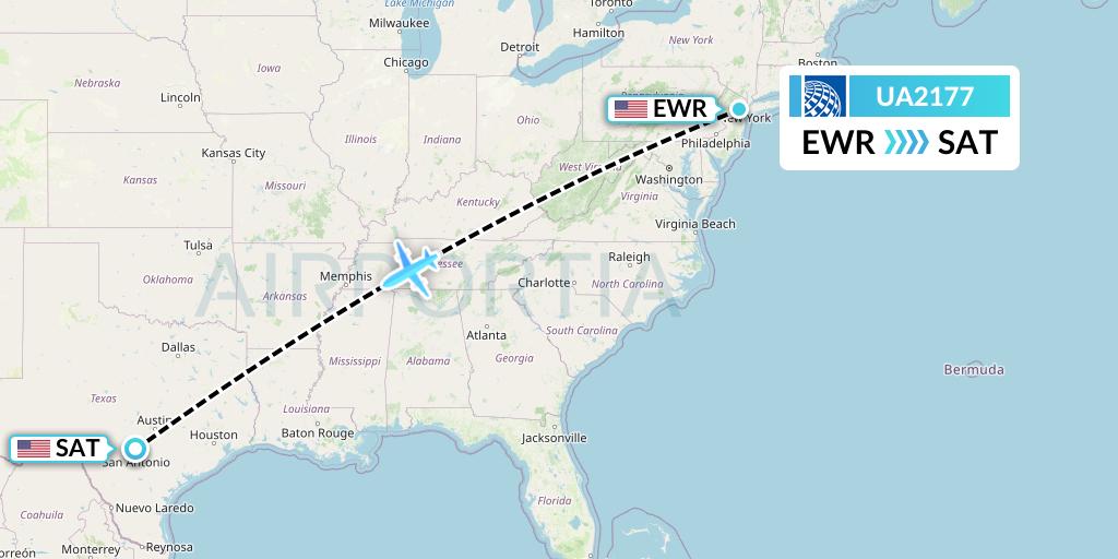 UA2177 United Airlines Flight Map: New York to San Antonio