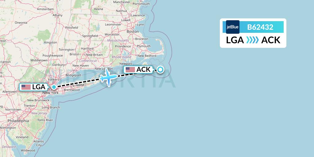 B62432 JetBlue Airways Flight Map: New York to Nantucket