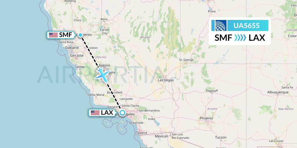 UA5655 United Airlines Flight Map: Sacramento to Los Angeles