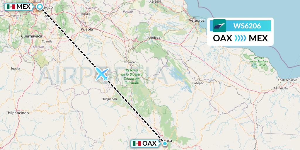 WS6206 WestJet Flight Map: Oaxaca to Mexico City