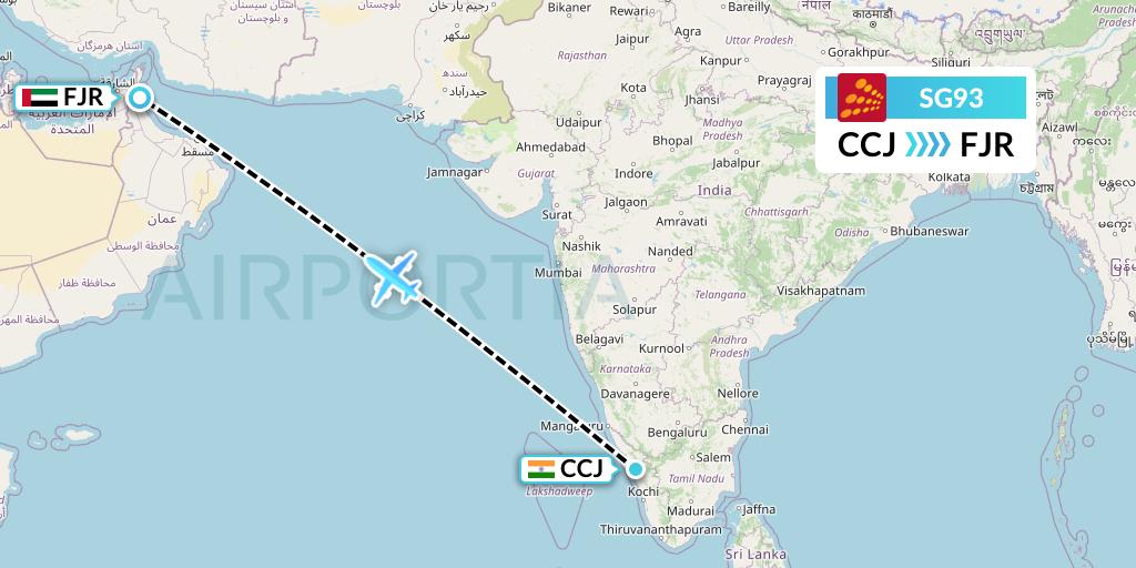 SG93 SpiceJet Flight Map: Kozhikode to Fujairah