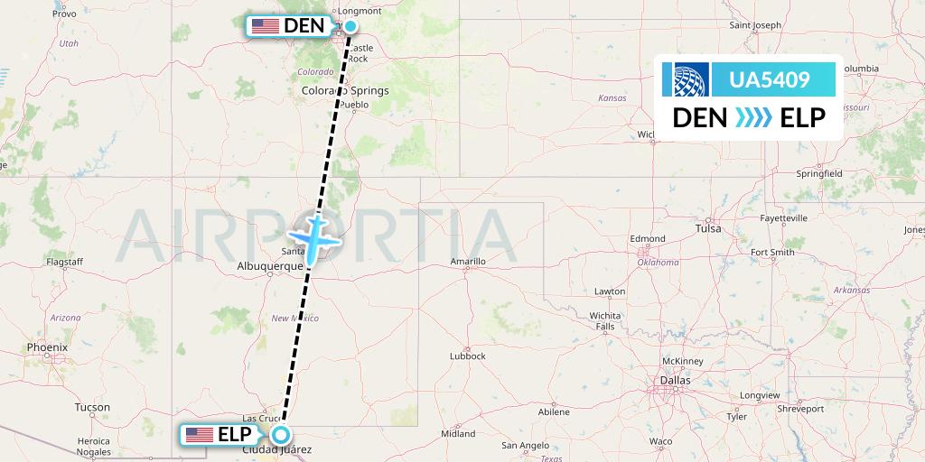 UA5409 United Airlines Flight Map: Denver to El Paso