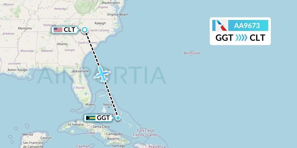 AA9673 American Airlines Flight Map: George Town to Charlotte