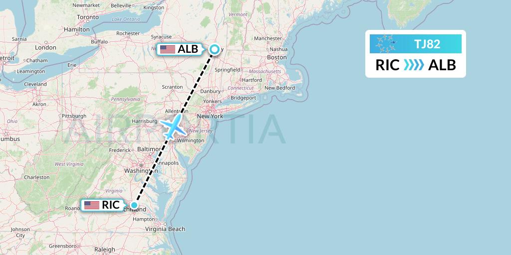TJ82 Tradewind Aviation Flight Map: Richmond to Albany