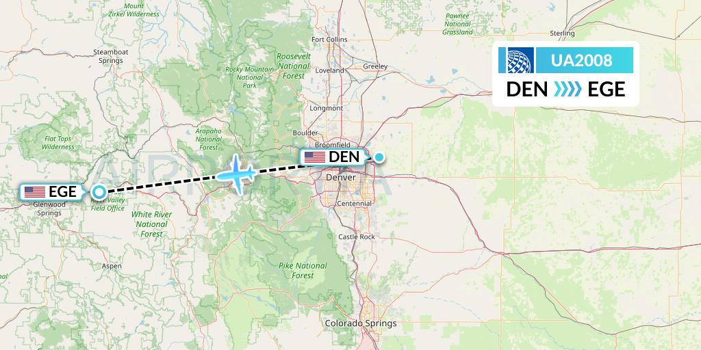UA2008 United Airlines Flight Map: Denver to Eagle