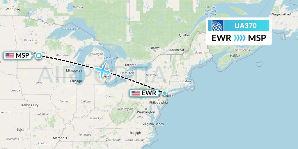 UA370 United Airlines Flight Map: New York to Minneapolis