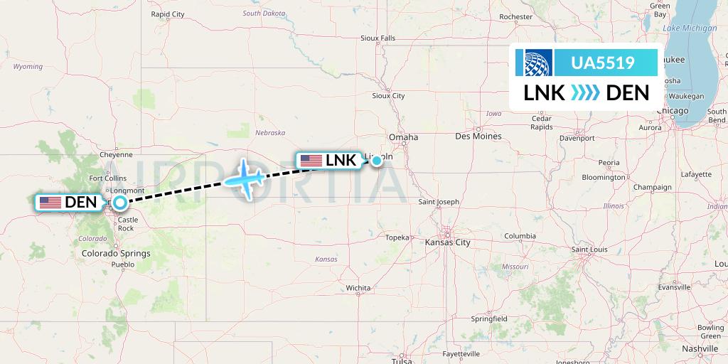 UA5519 United Airlines Flight Map: Lincoln to Denver