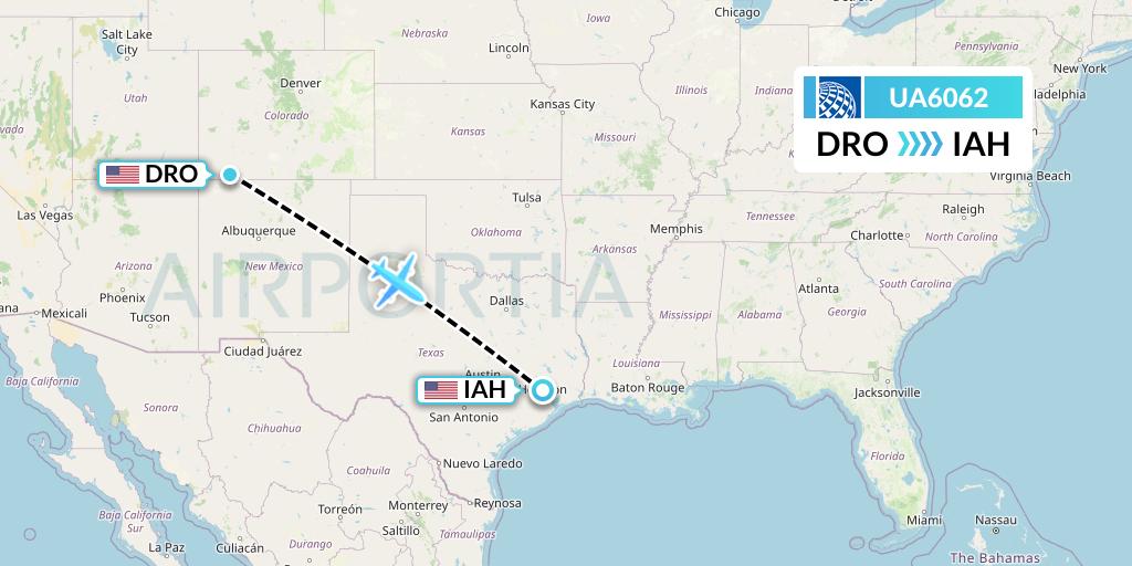 UA6062 United Airlines Flight Map: Durango to Houston