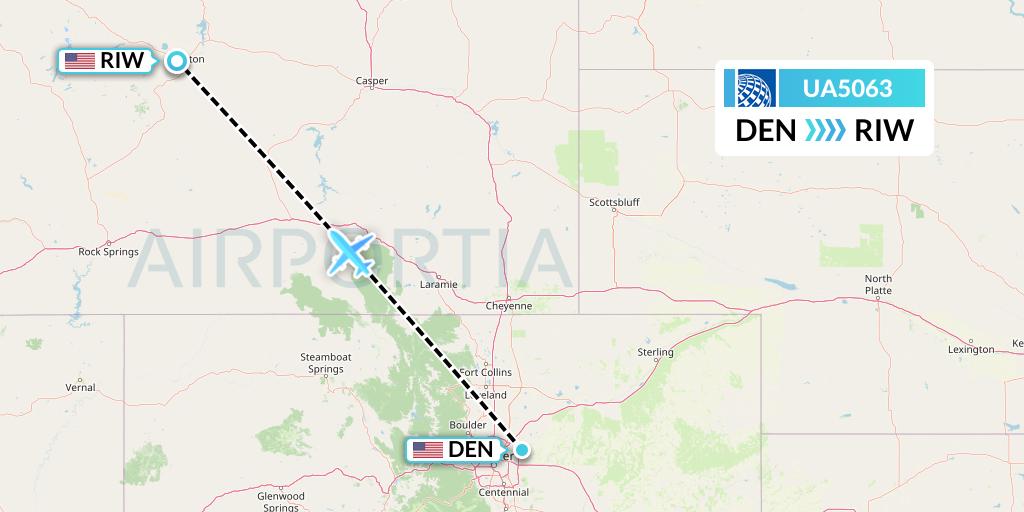 UA5063 United Airlines Flight Map: Denver to Riverton