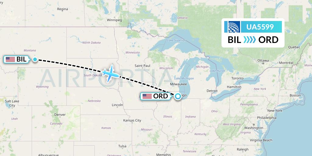 UA5599 United Airlines Flight Map: Billings to Chicago