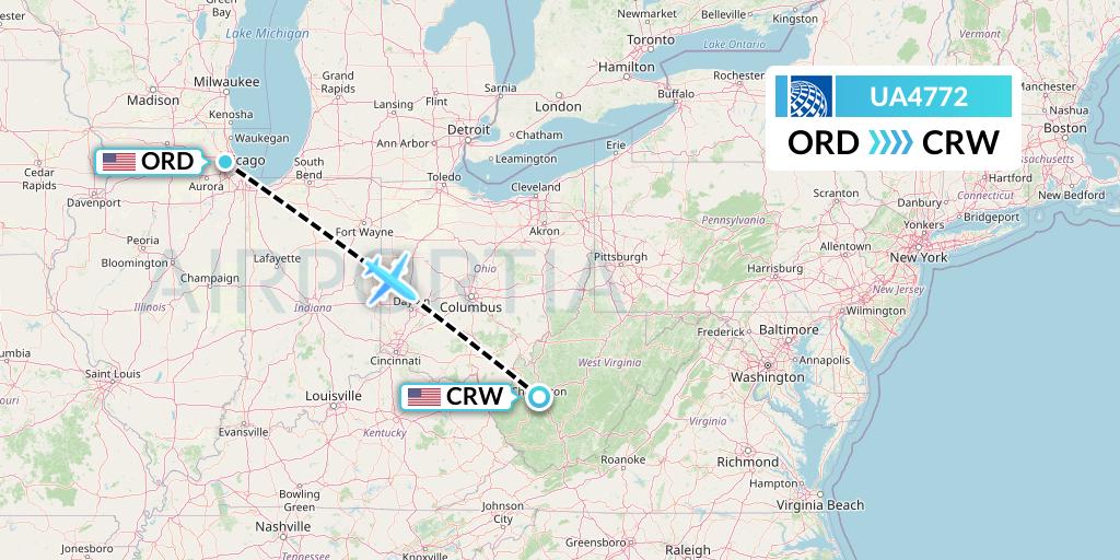 UA4772 United Airlines Flight Map: Chicago to Charleston