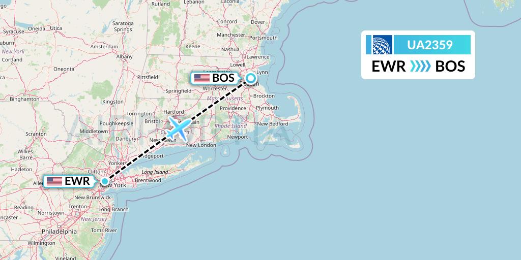 UA2359 United Airlines Flight Map: New York to Boston