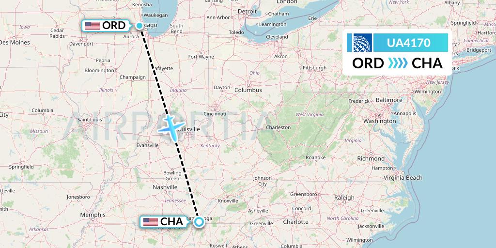 UA4170 United Airlines Flight Map: Chicago to Chattanooga