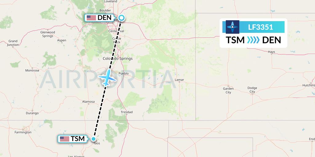 LF3351 Corporate Flight Management Flight Map: Taos to Denver