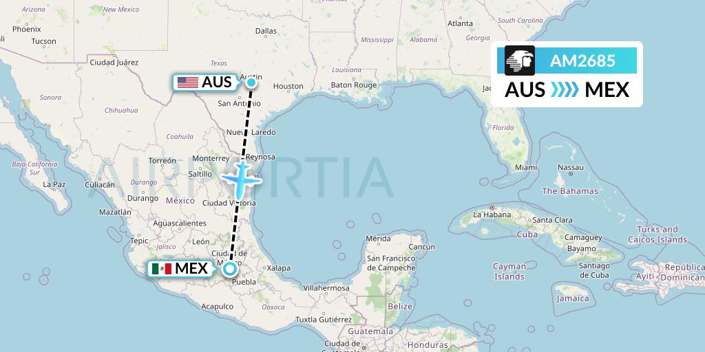 AM2685 Aeromexico Flight Map: Austin to Mexico City