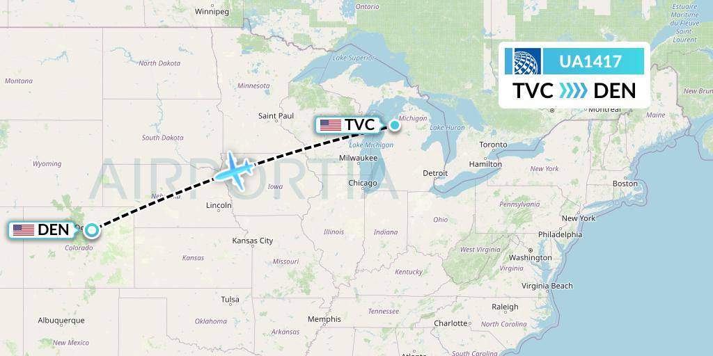 UA1417 United Airlines Flight Map: Traverse City to Denver