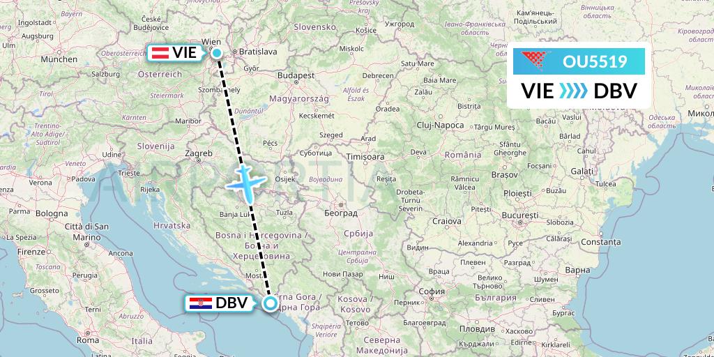 OU5519 Croatia Airlines Flight Map: Vienna to Dubrovnik