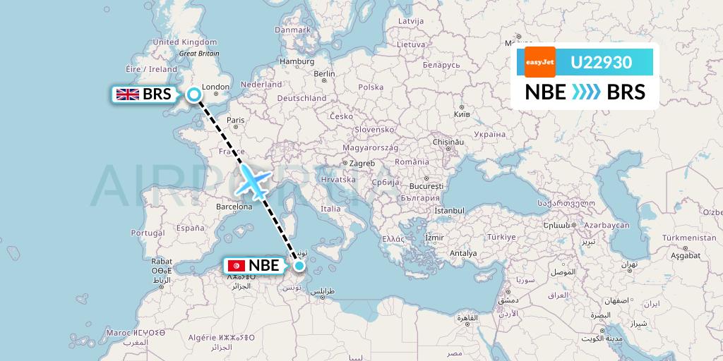 U22930 EasyJet Flight Map: Enfidha to Bristol