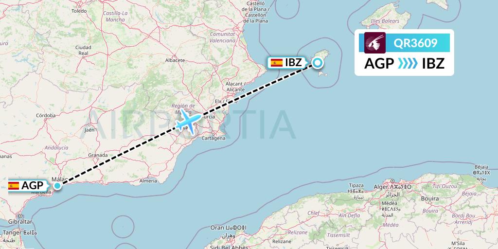 QR3609 Qatar Airways Flight Map: Malaga to Ibiza