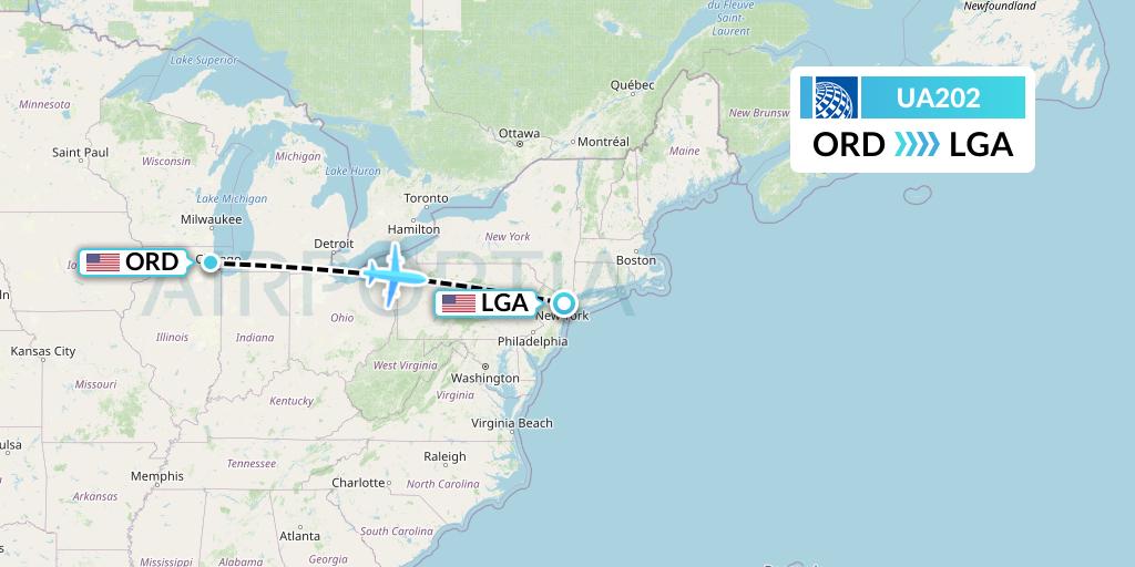 UA202 United Airlines Flight Map: Chicago to New York
